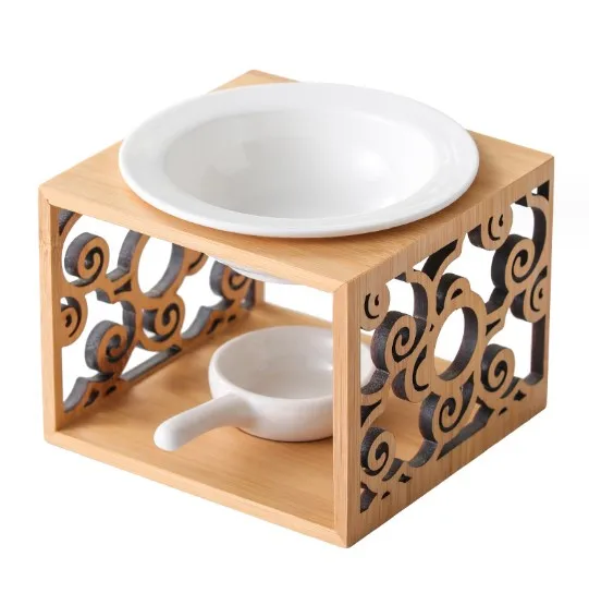 Tealight Candle Wax Fragrance Aromatherapy Wood Incense Burner,Ceramic Bamboo Candle Wax Warmer Holder