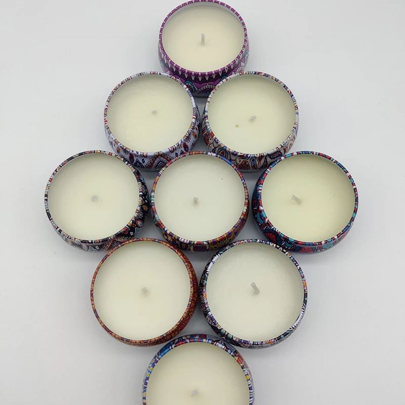 Round Small Travel Tin Home Fragrance Eco Natural Strong Scent Soy Wax Tealight Candle With Lid