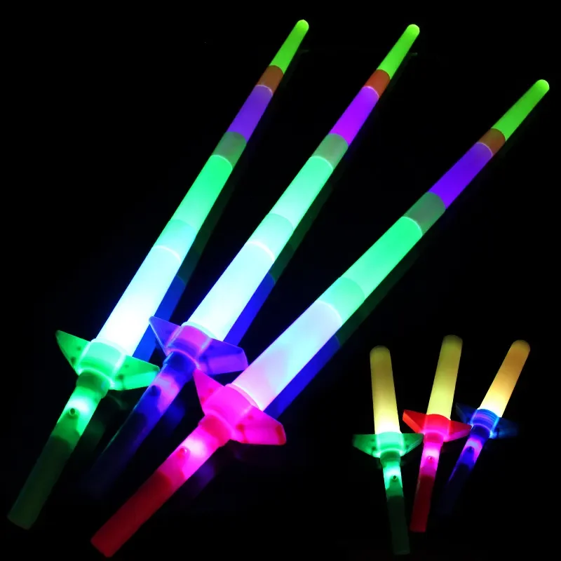 Hot sales laser sword four-section retractable sword multi color flashing LED light elastic extensible LED flash stick