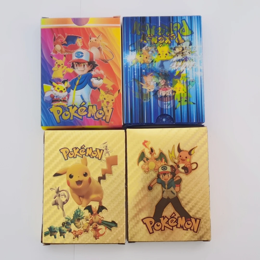 New colorful Playing Game Pikachu Charizard Vmax Gx card Collection 3D Poke mon Metal Trading Playing Game Card English