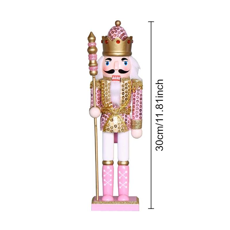 2024 New Christmas decorations 30cm 12inch gold crown pink sequin wooden tin soldier nutcracker for Xmas gift exquisite crafts