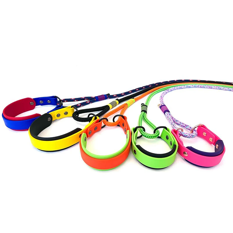 Customized Colors Luxury PVC Dog Collar  With Nylon Leash, ECO-friendly Waterproof Dog Collar and Leash Set