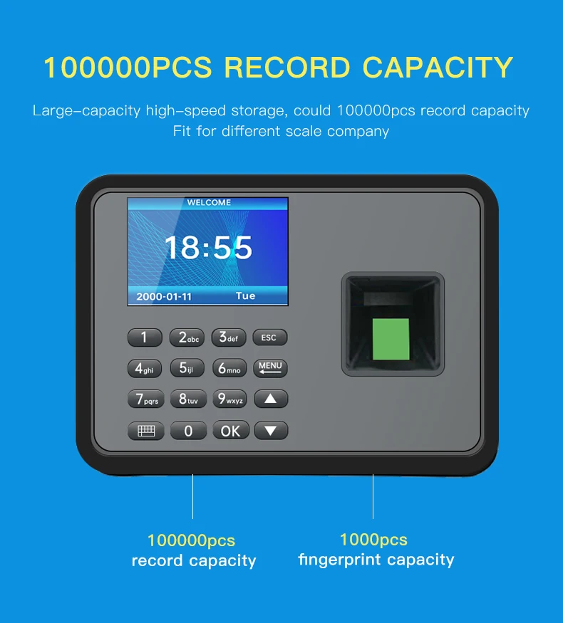 Fingerprint Recognition Scanner Time Devices Biometric Attendance System Employees time Clock attendance machine