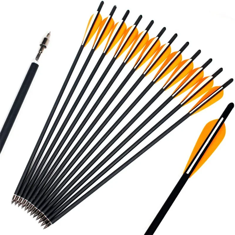 12pcs 20 Inch Carbon Shaft Bio Crossbow Bolts Screw in Removable Arrowhead Moon Nocks Archery Hunting Arrows