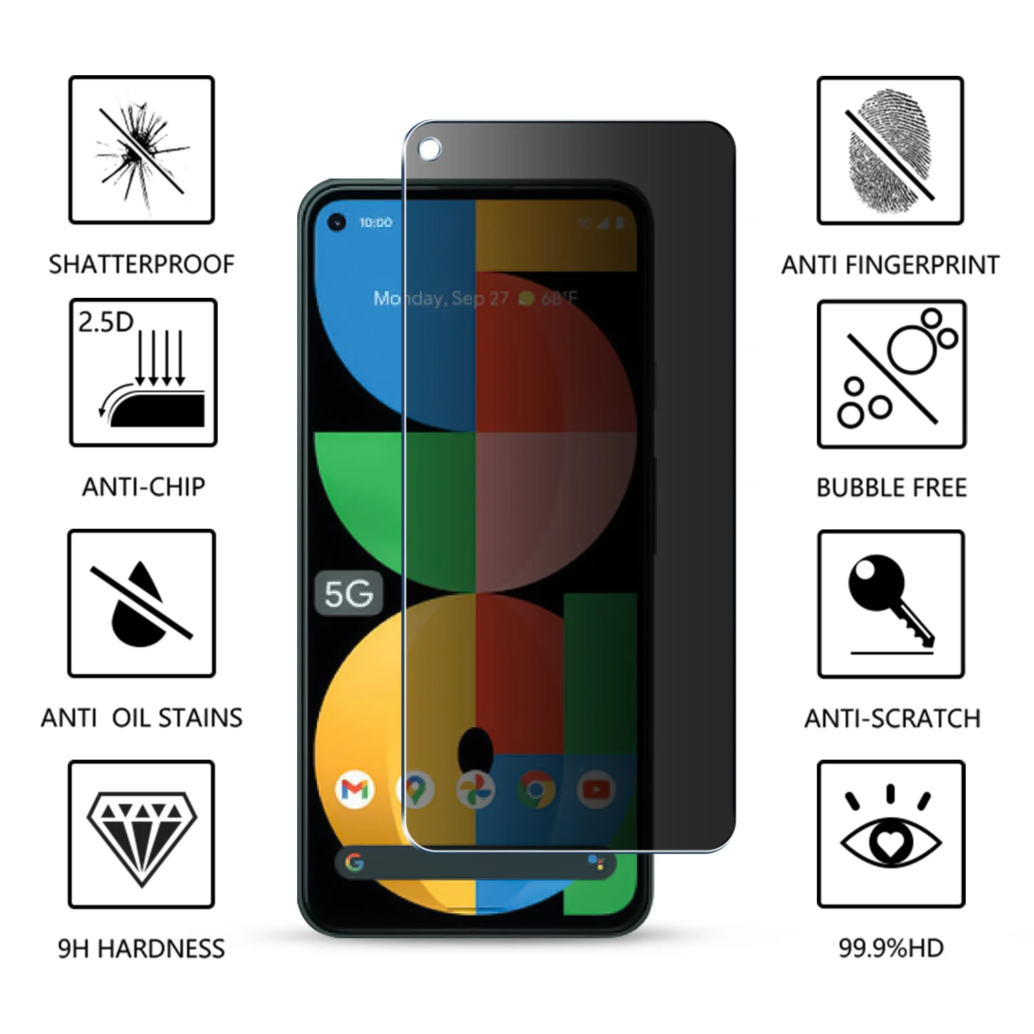 Защитная пленка из закаленного стекла с полным покрытием для Google Pixel