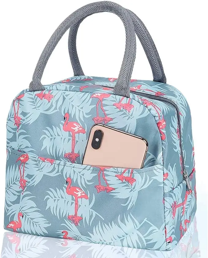 Waterproof fabric Insulated Lunch Bag Cooler Tote Box with Front Pocket Zipper Closure for Work Picnic Travel or Beach