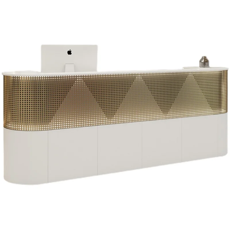 Gold Stainless Steel Hollow-out Reception Desk Salon Beauty reception desk checkout counters (1~2.4m)