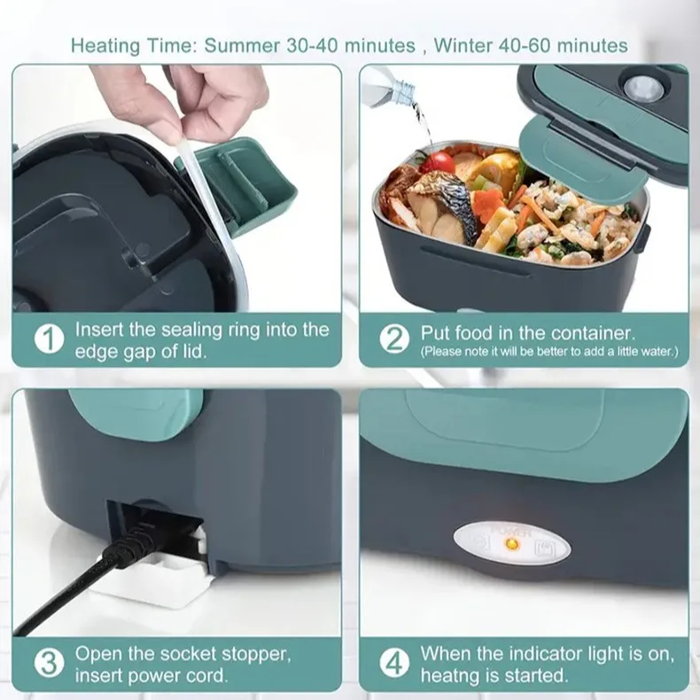 60W 220V Stainless steel liner Dual Use Durable Heating Charging Heat Electric Lunch Box For Home Office And Truck Working