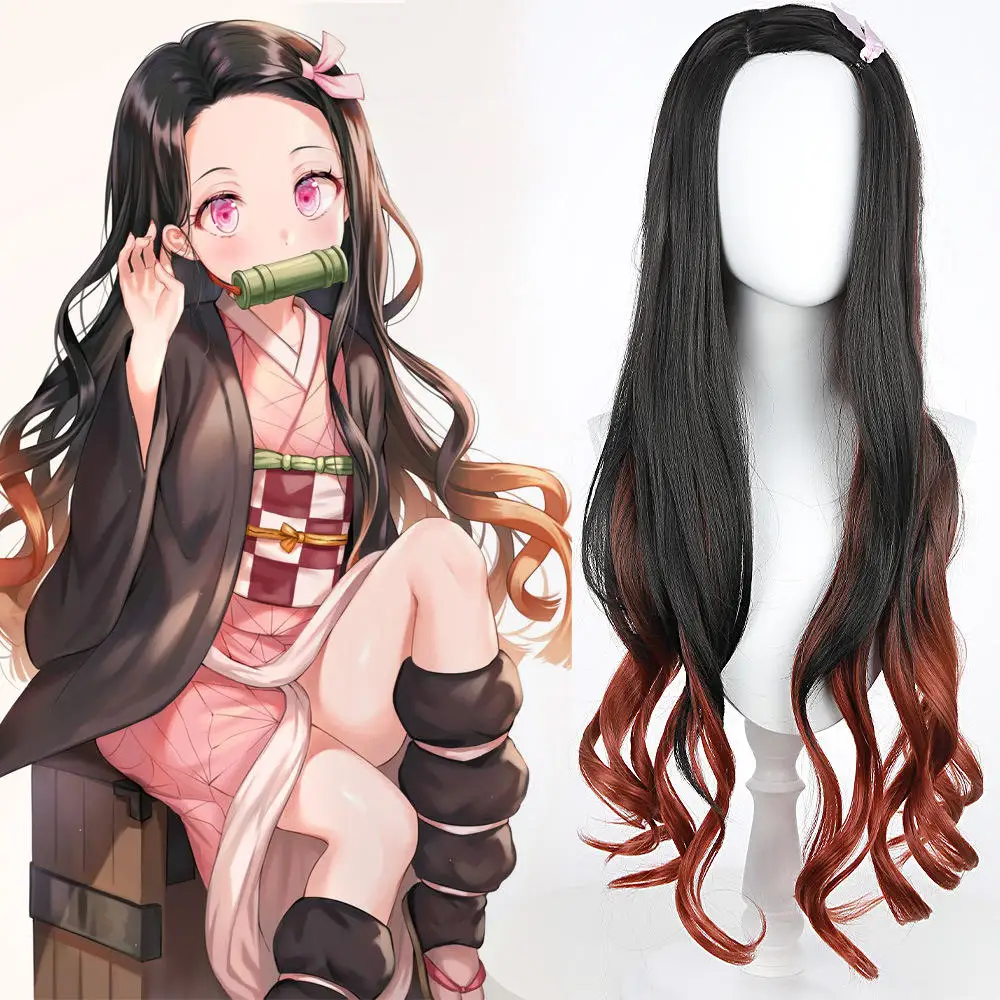 Cosplay Wigs for Slayer Anime Long Curly Orange and Black Wig