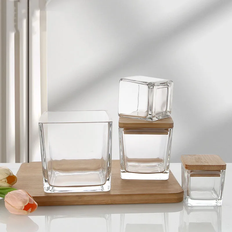In Stock 240ml Clear Square Candle Transparent Simple Aromatherapy Candle Cup Square Candle Holder Jar for Decoration