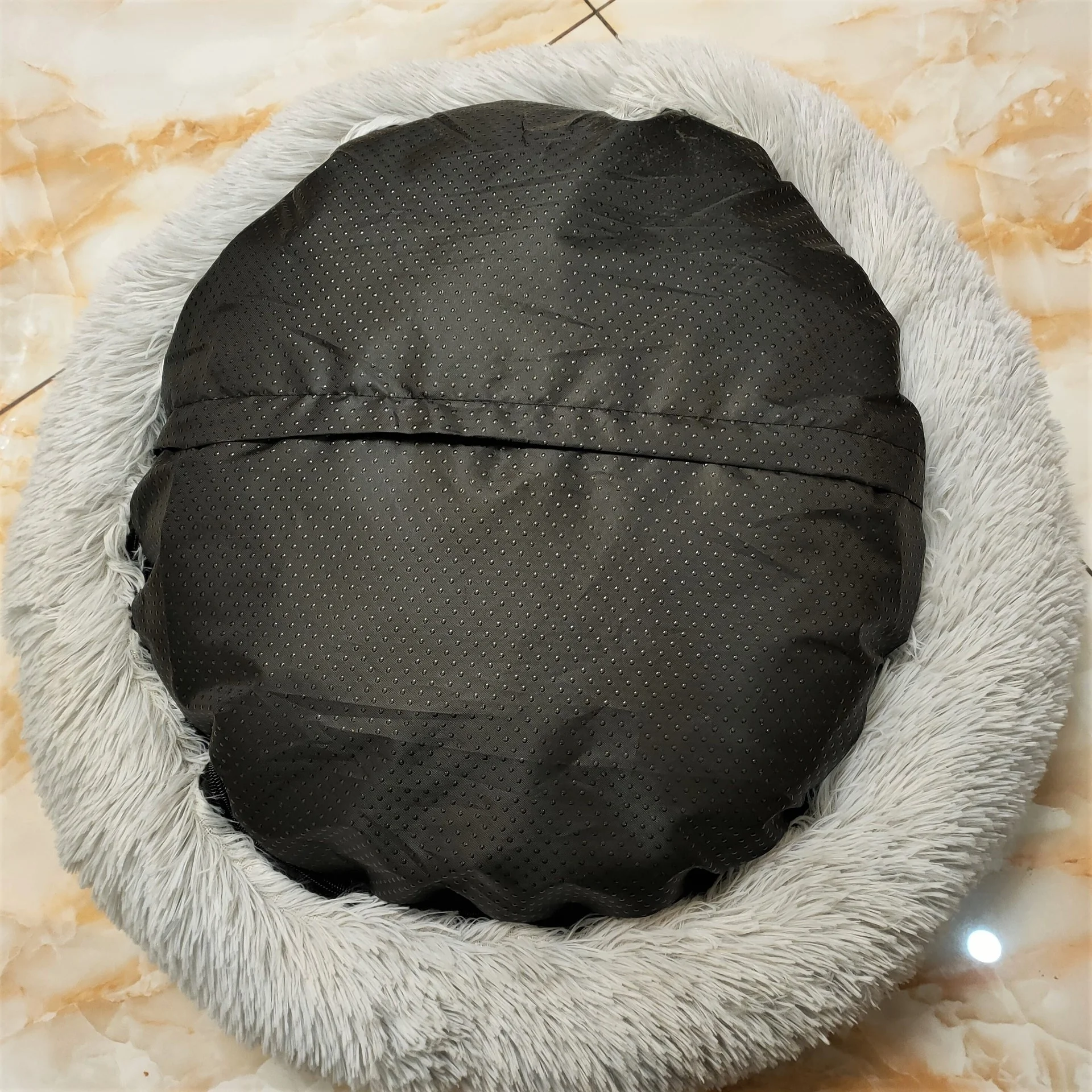 Zipper Removable Best Seller Comfy Travel Donut Novelty Small Calming Round Sofa Faux Fur Plush Dog Luxury Fluffy Pet Beds