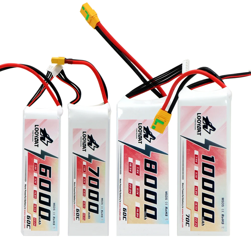 LOOYBAT Lithium Ion Battery Factory 6000mAh 7000mAh 8000mAh Lipo Battery Pack 2S-6S 7.4V-22.2V 60C FPV Drone Helicopter Battery