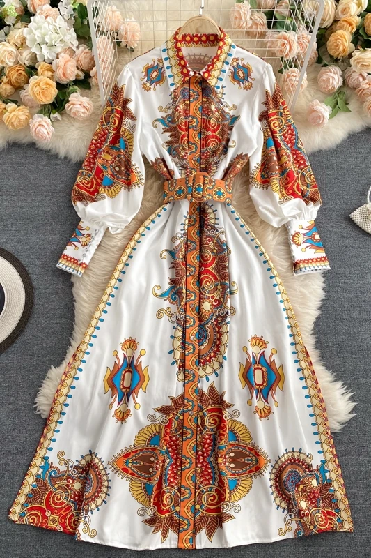 
2020 Europe and the United States new lapel single-breasted long dress with belt Long Maxi Dress Inspiration Women Maxi Dress 