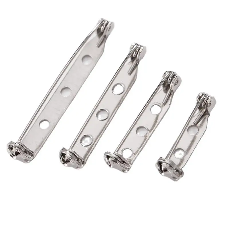 100PCS/bag 2cm 2.5cm 3.2cm  Silver Brass Metal Safety Pins Bars Shape Locked Brooch Pin Backs for DIY Badges Corsages