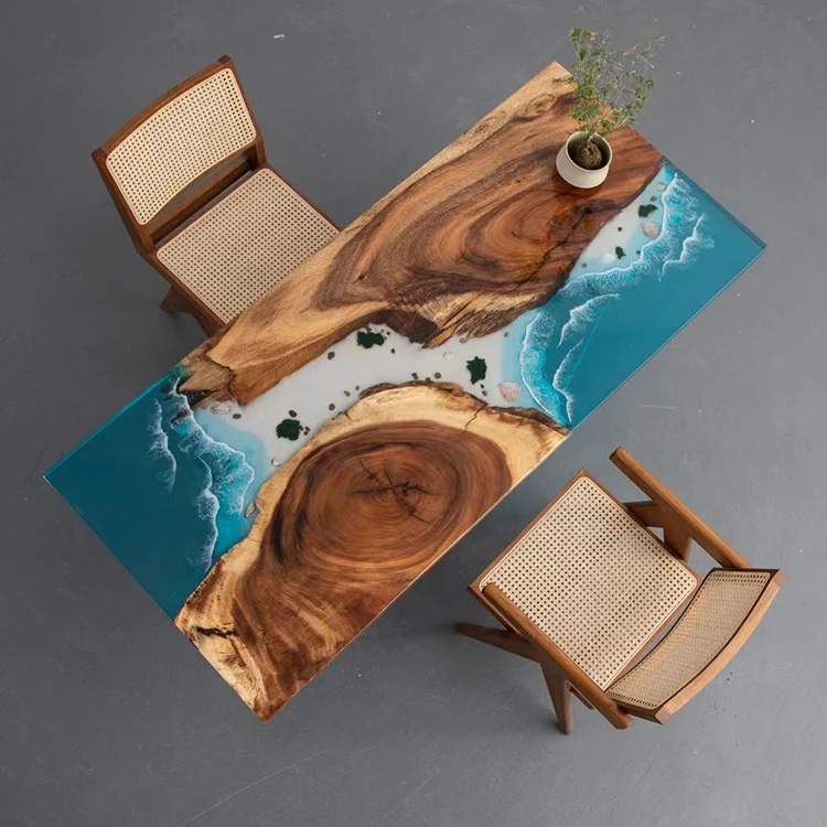 Customizable Blue River Table Epoxy Wood Table Walnut Resin River Coffee Table