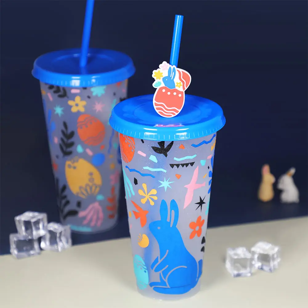 New Kid Pp Drink Reusable Colour Plastic Tumbler Cold Color Changing Bunny Easter Gift Mug Cup