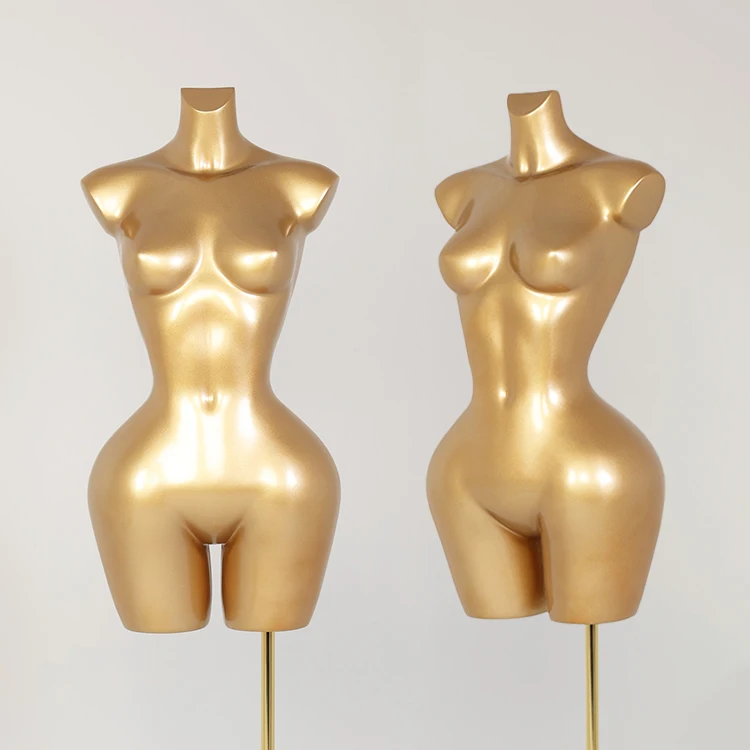 women curvy Mannequin dress form FiberGlass size big hips bust BBL half body mannequins female torso golden wheel stand