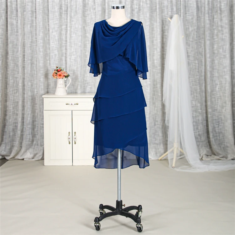 
Wholesale navy blue chiffon v neck mother of the bride evening dress with cape 