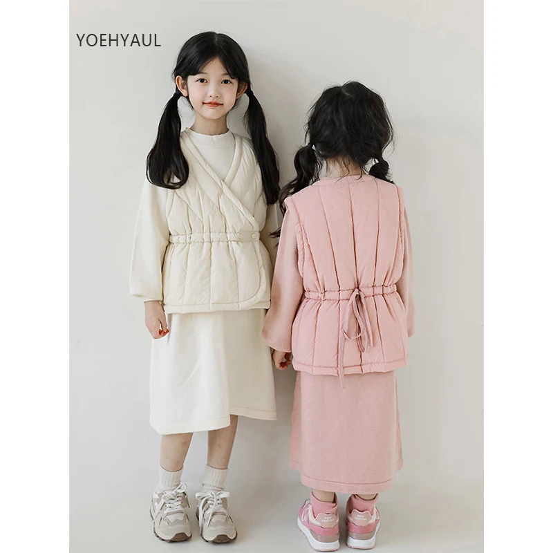 YOEHYAUL Plain Padded Kids Puffer Vest Coat Thickened Warm Solid Toddler Girls Winter Vest For Kids