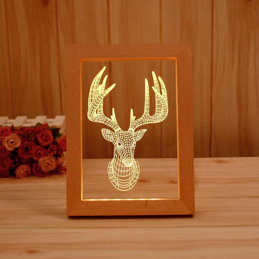 Hot Sale Eco friendly High Quality Customized 5V USB Powered Wooden LED Photo Frame 3D Night Light