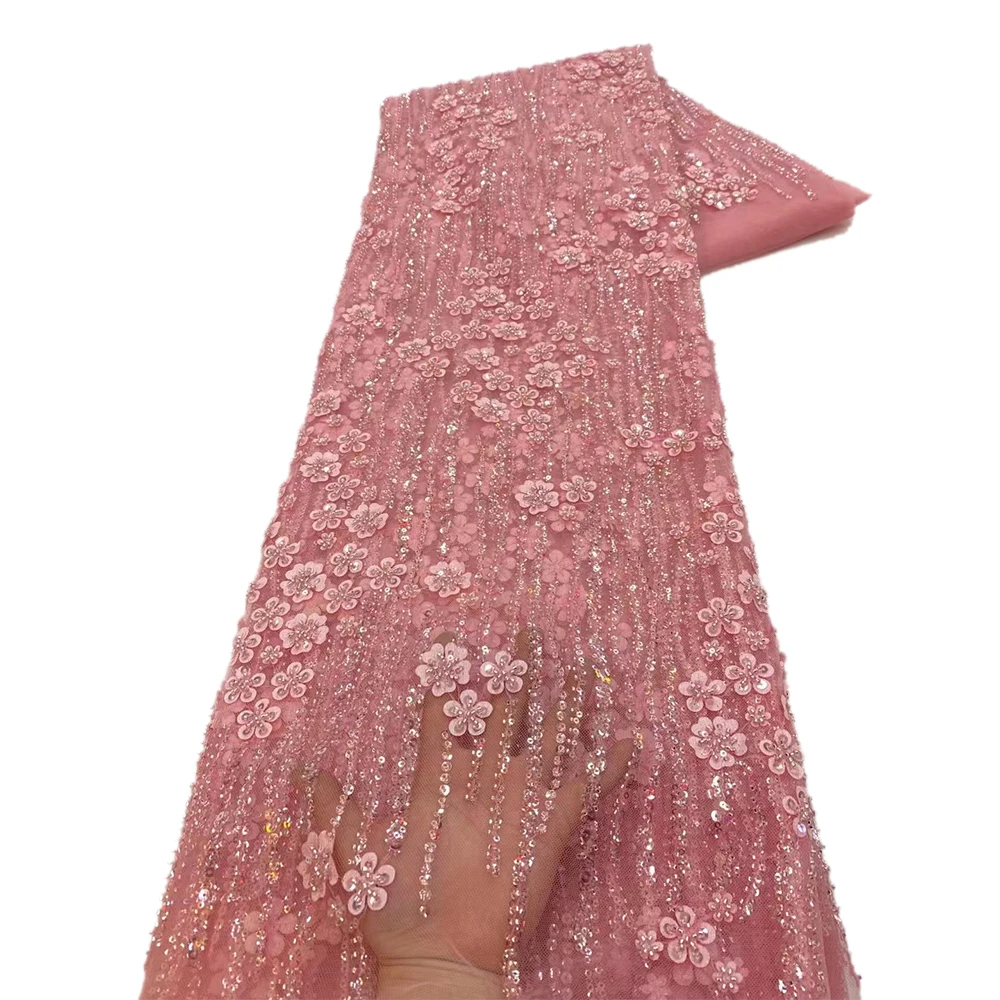 NI.AI New High Quality Sequence Lace Bridal Sequin Beads Wedding Lace Fabric Beaded Lace Fabric for Dress