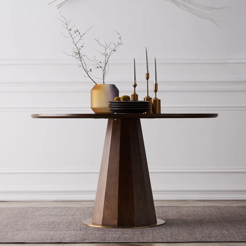 Walnut Solid Wood Round Table Dining Table Light Luxury Negotiation Coffee Table Balcony Small Apartment