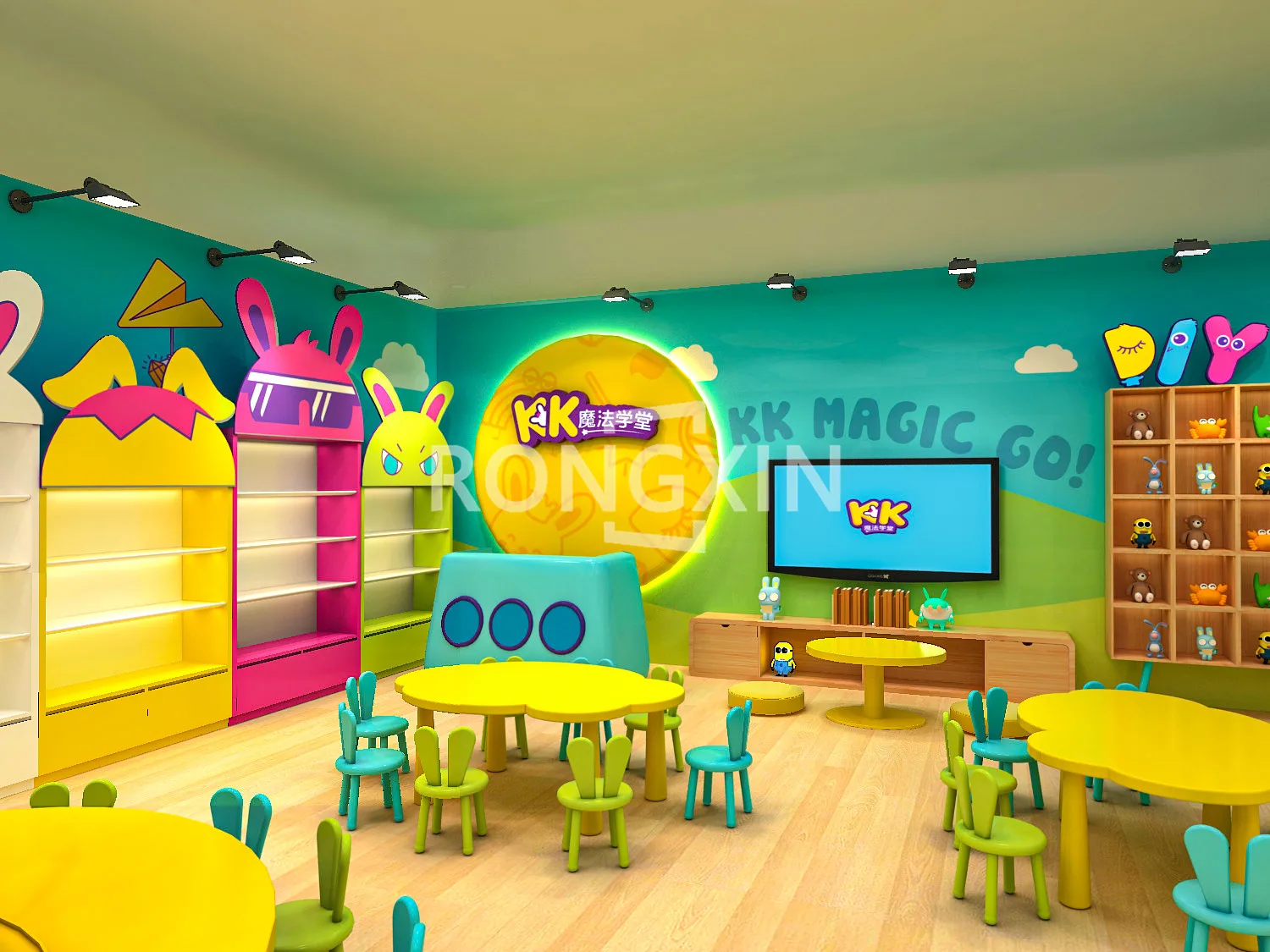 Modern Nursery Furniture Set for Kids Baby Table and Chairs with Floating Shelves School Application Decorative Supplies