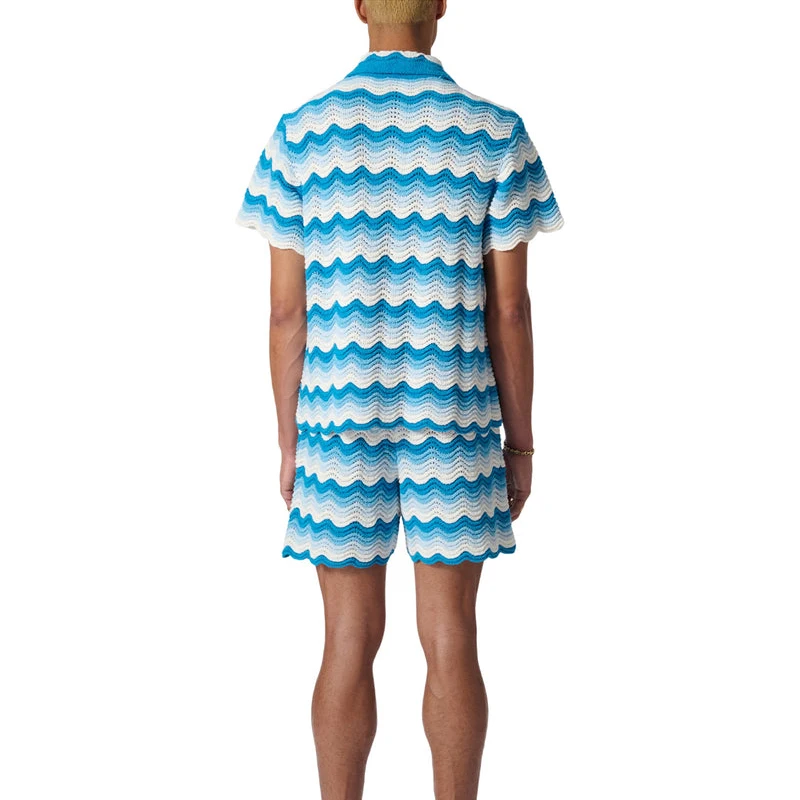 Fashion Logo custom men knitted top knitwear mesh hollow out polo knitwear summer knit t-shirt crochet shirt sweater