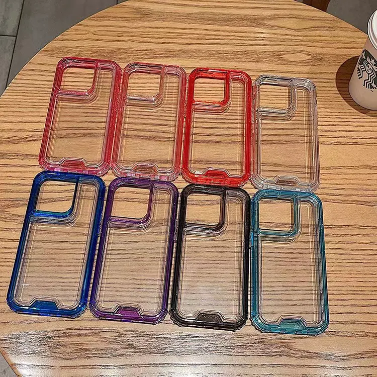 New Hot Sales 2 in 1 TPU PC Hard Clear Mobile Phone Case Frame for Iphone 14 13 12 11 XR XS Pro Max Colorful Transparent Case