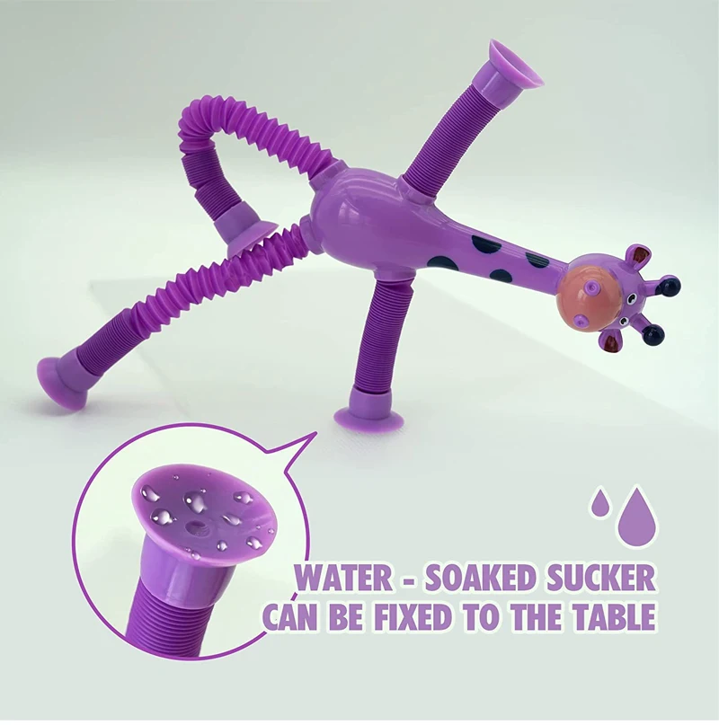 Decompression Squeeze Toys Multicolor LED Light Up Toys Pop Tubes Sensory Fidget Suction Cup Pop Tube Giraffe Toys For Kids