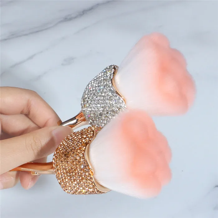 Luxury Rose Shaped Diamond Portable Loose Powder Makeup Cosmetic Tools Soft Hair Blusher Beauty Eyebrow Brushes