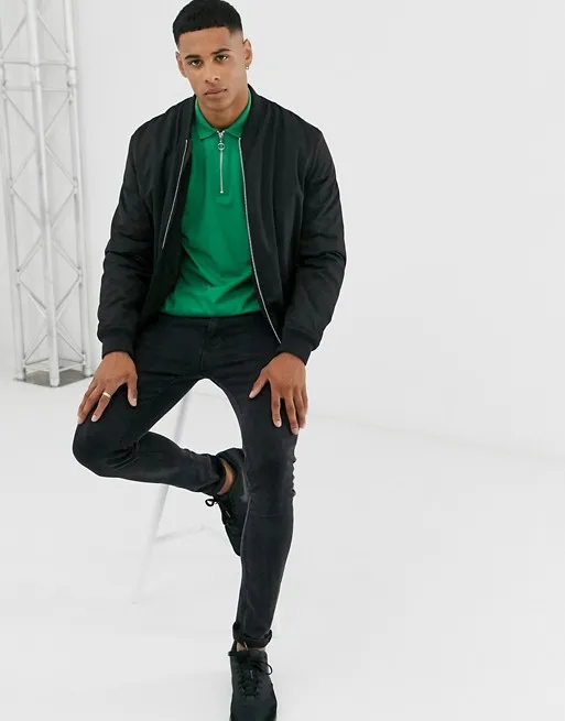 Custom Leisure Design 95%Cotton 5%Elastane Blank Green with Zip Placket T-Shirt Polo