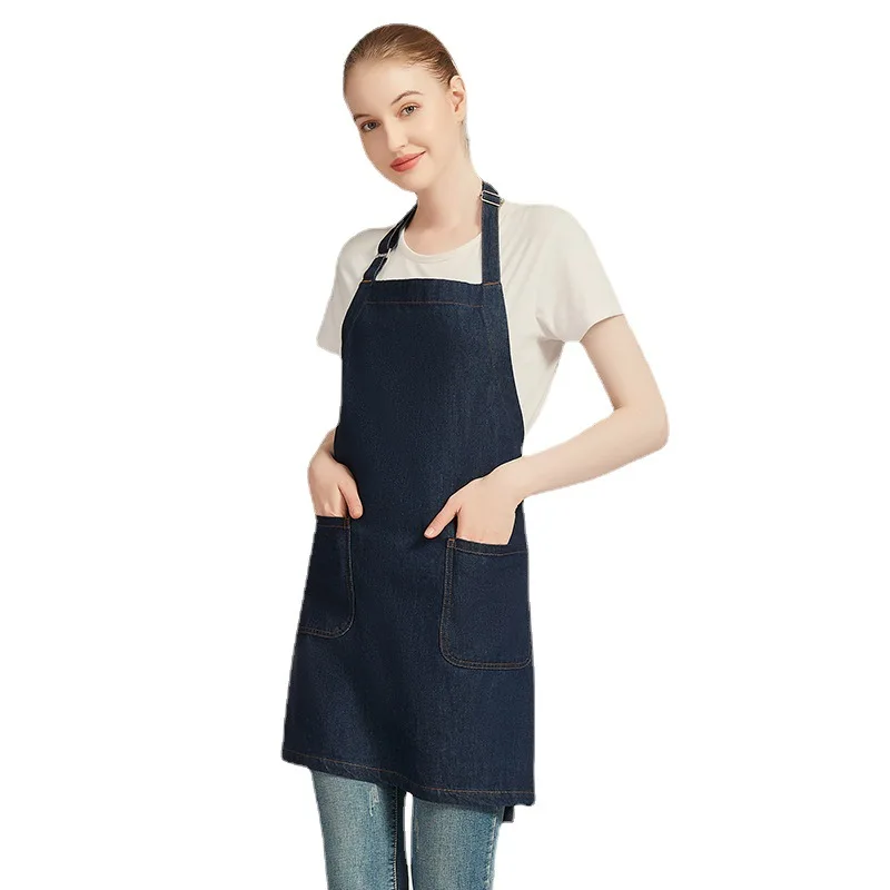 Black Grey Plain Design Sale Denim Men Women Protective Baker Kitchen Cleaning Cooking Apron with Customized Logo Printing