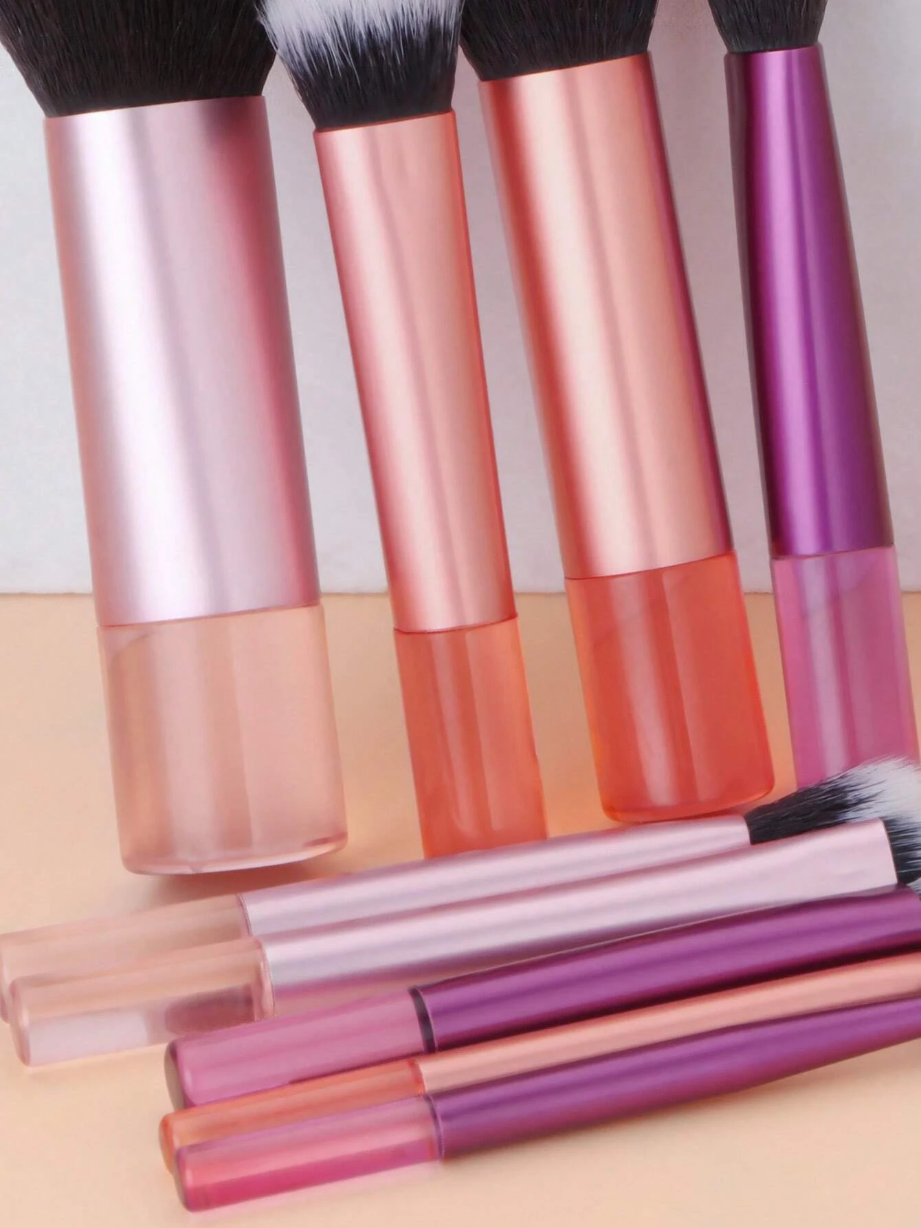 10pcs Portable Makeup Brush Set Travel Shorten Clear Handle Brush For Eyeshadow Blush Makeup Brushes Kit With Bag