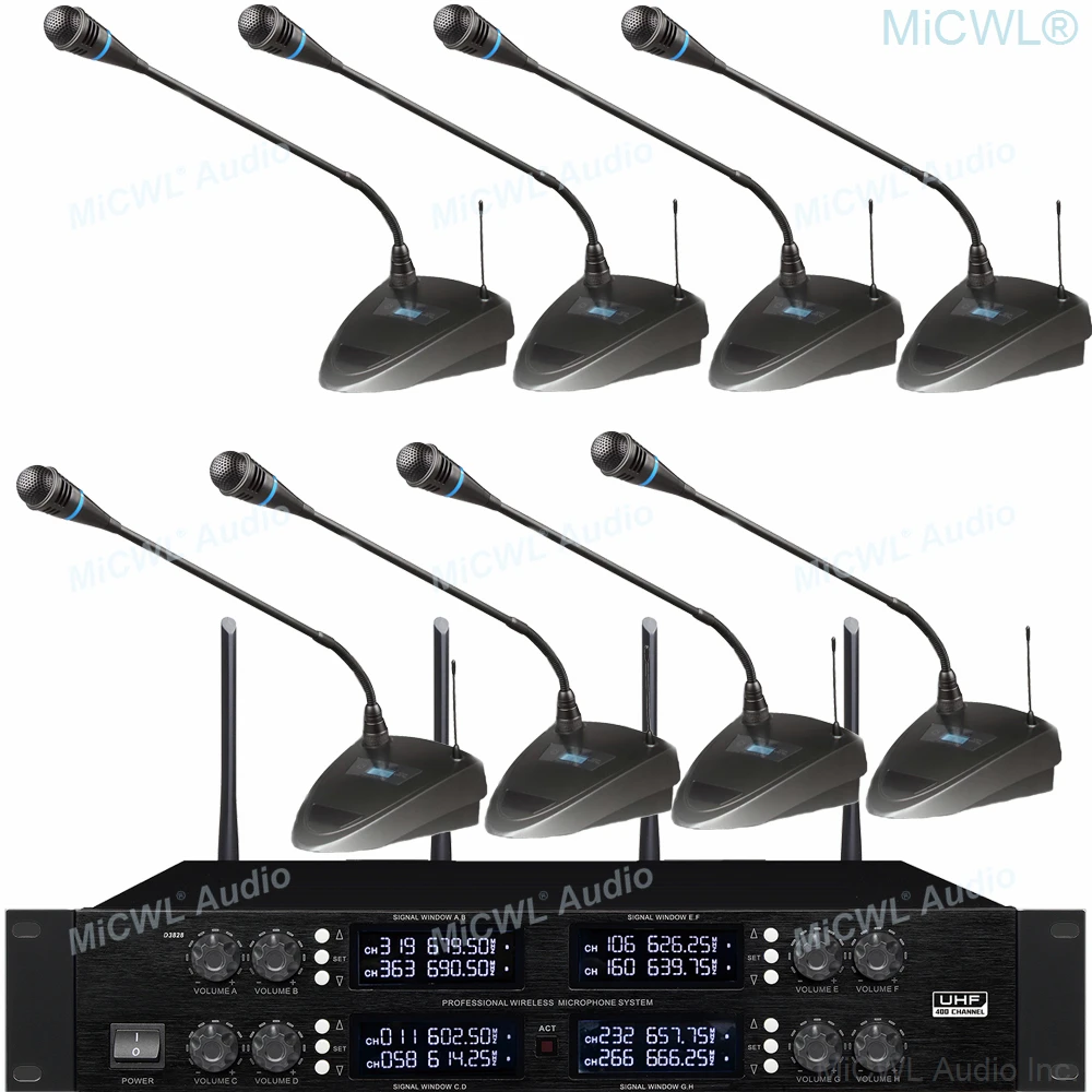 MiCWL Audio Inc 8 Headset 8 Lavalier Mic Bodypack Professional 8 Channel UHF Stage Wireless Microphone System Lapel Microphones