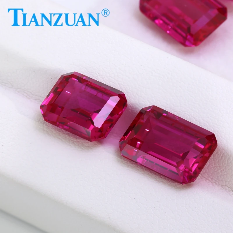 Artificial cultivation of labour natural rose ruby in Emerald cut with cotton wool high precision cutting bare gems(2-20mm)