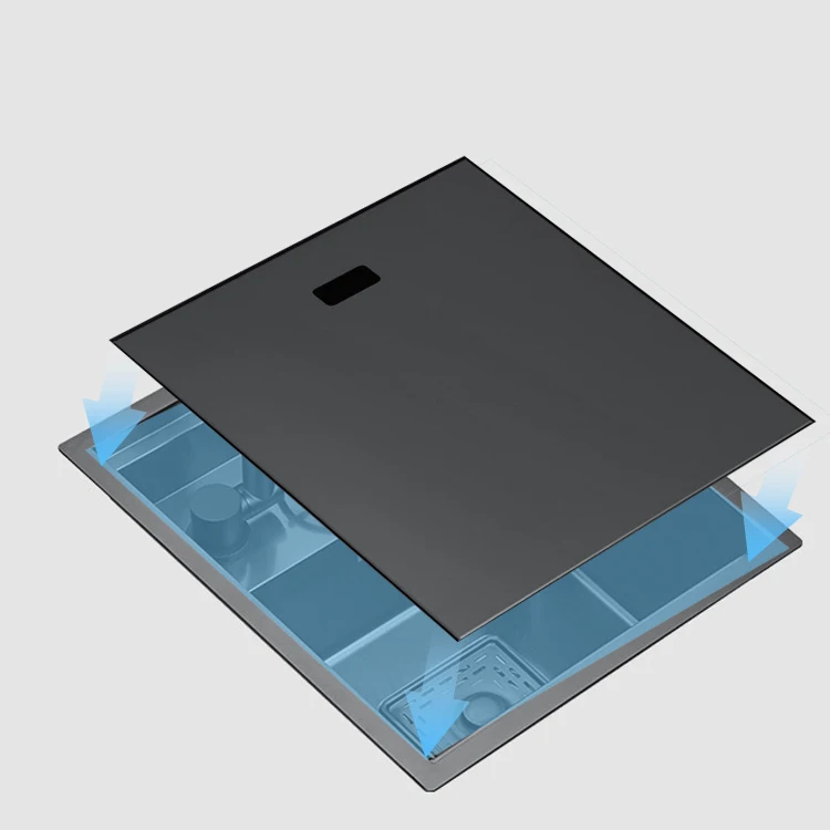 Invisible Flat Cover Single Bowl Modern Stainless Steel Luxury Kitchen Sinks Glass Rinser Built In Tea Bar Sink
