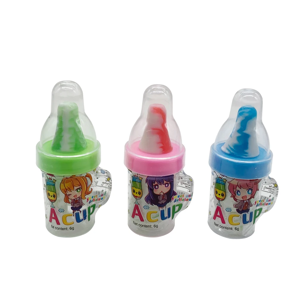 Wholesale oem plastic milk bottle shape nipple hard candy with popping candy