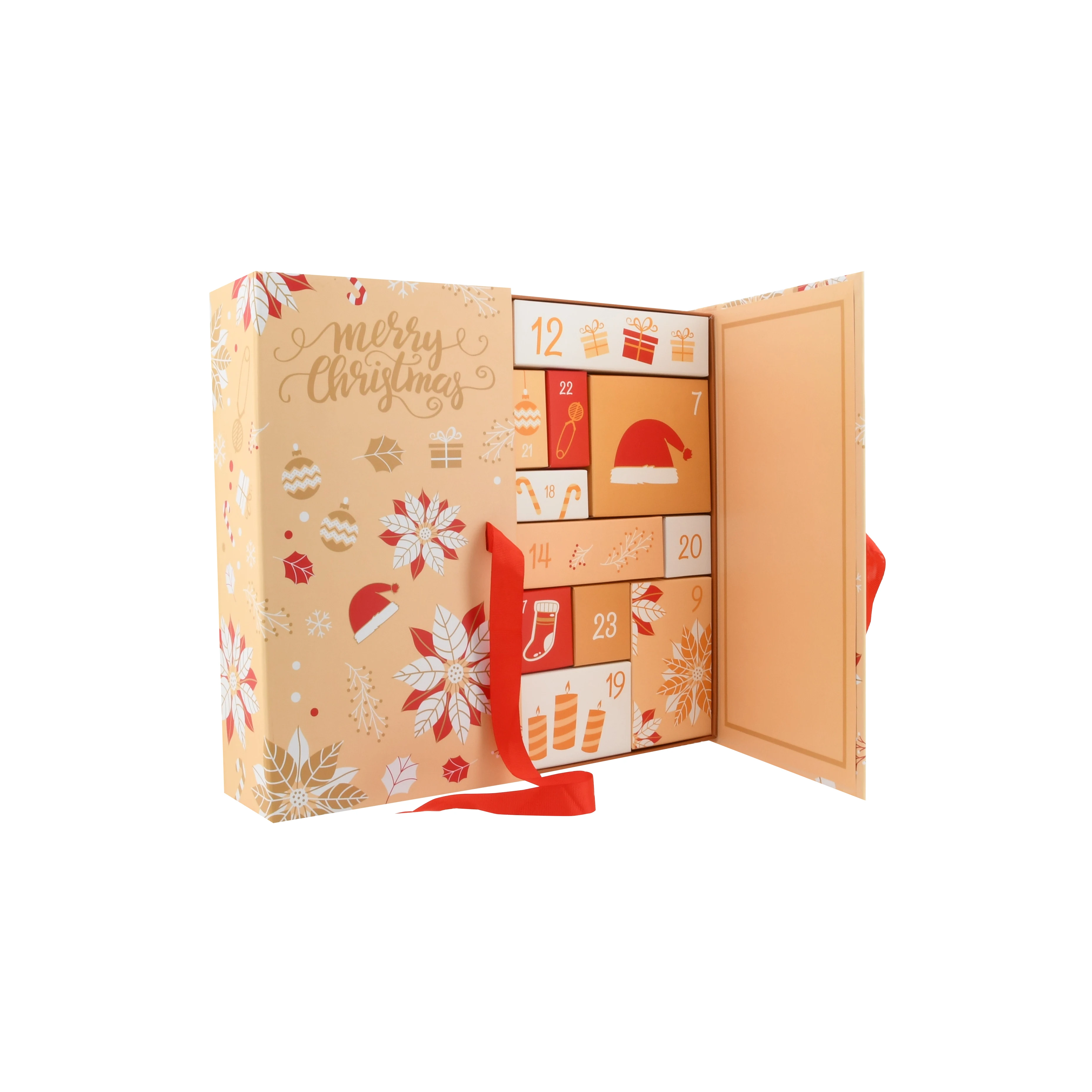 Custom Cardboard Paper Gift Box Advent Calendar Bag Candy Package Bath Bomb Advent Calendar For Cosmetic Makeup