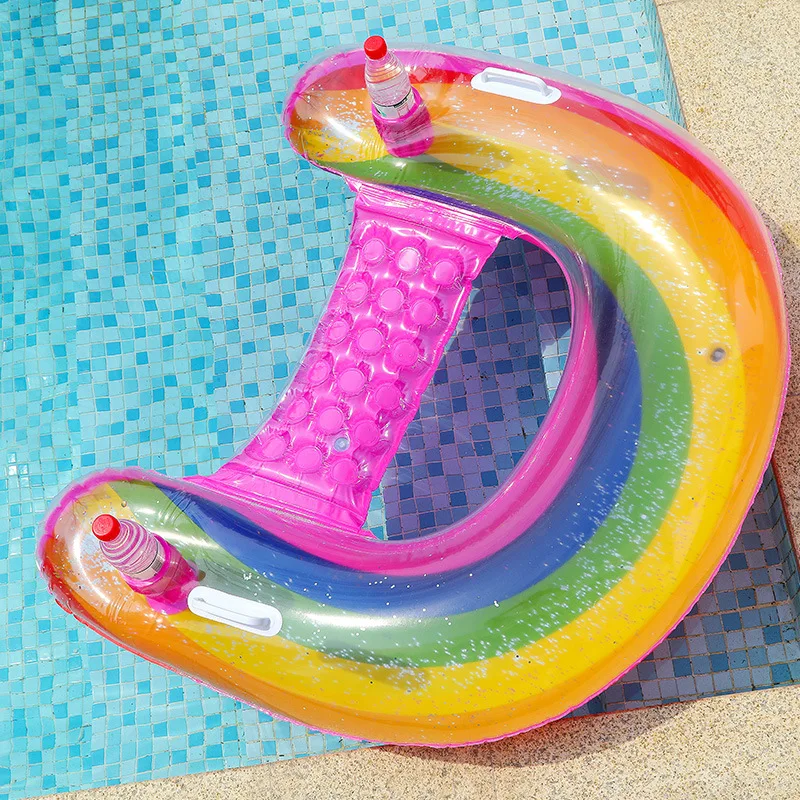 Inflatable Pool Float Chair with glitter Rainbow Pool Chair Lounge Floats for Swimming Pool Party Floats for Adults