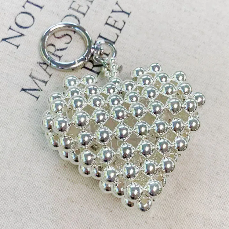 Statement Styole 7cm Silver Beads Braided Heart Charm Pendant Key  Bag Accessory