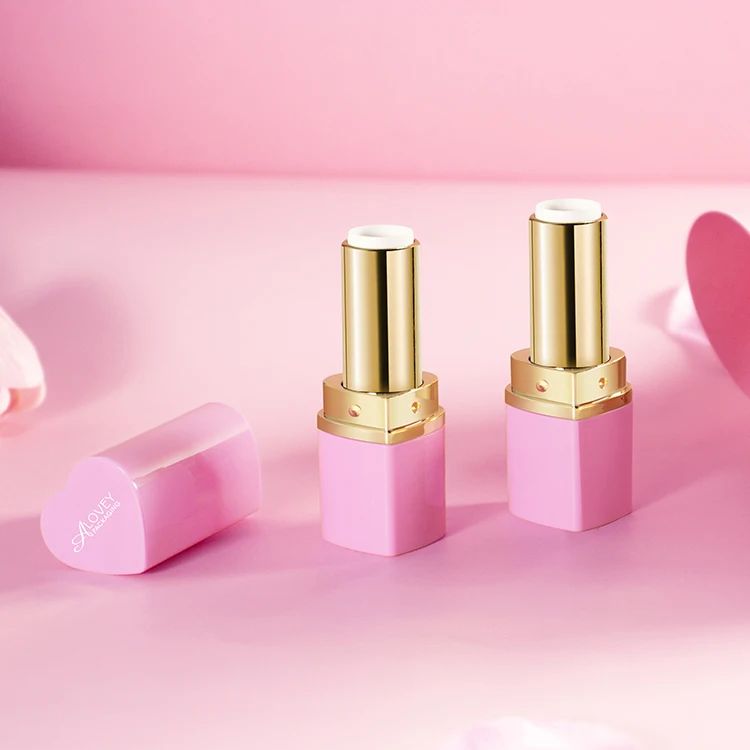 China wholesale shiny heart shape custom pink lipstick packaging