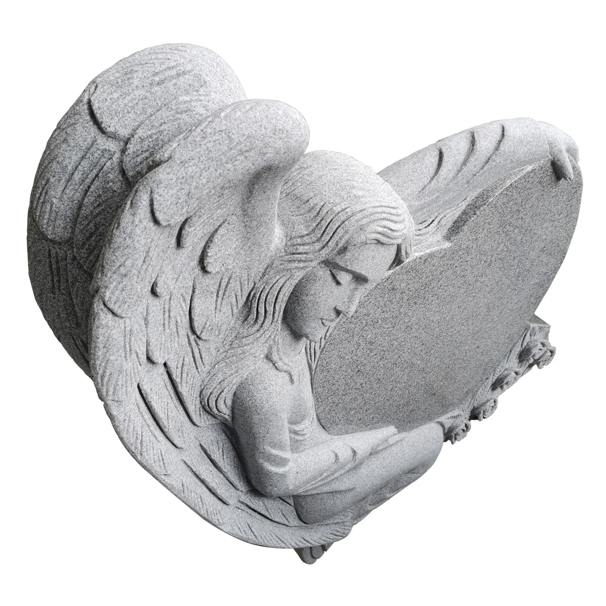 G603 White Granite Carving Angel Carrying Holding Heart Tombstone Headstones Monument