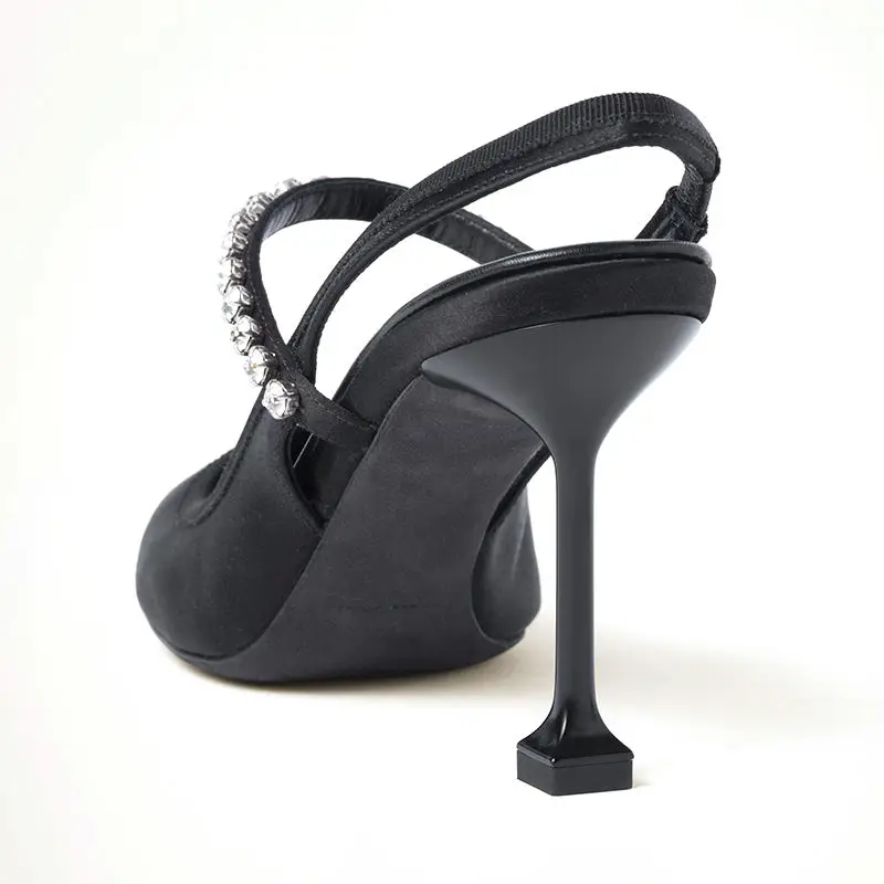 Custom Satin Pumps Manufacturer Round Toe Stiletto Heel Slingback Satin Shoes Customized Material Fabric Fiber Women Heels Shoes