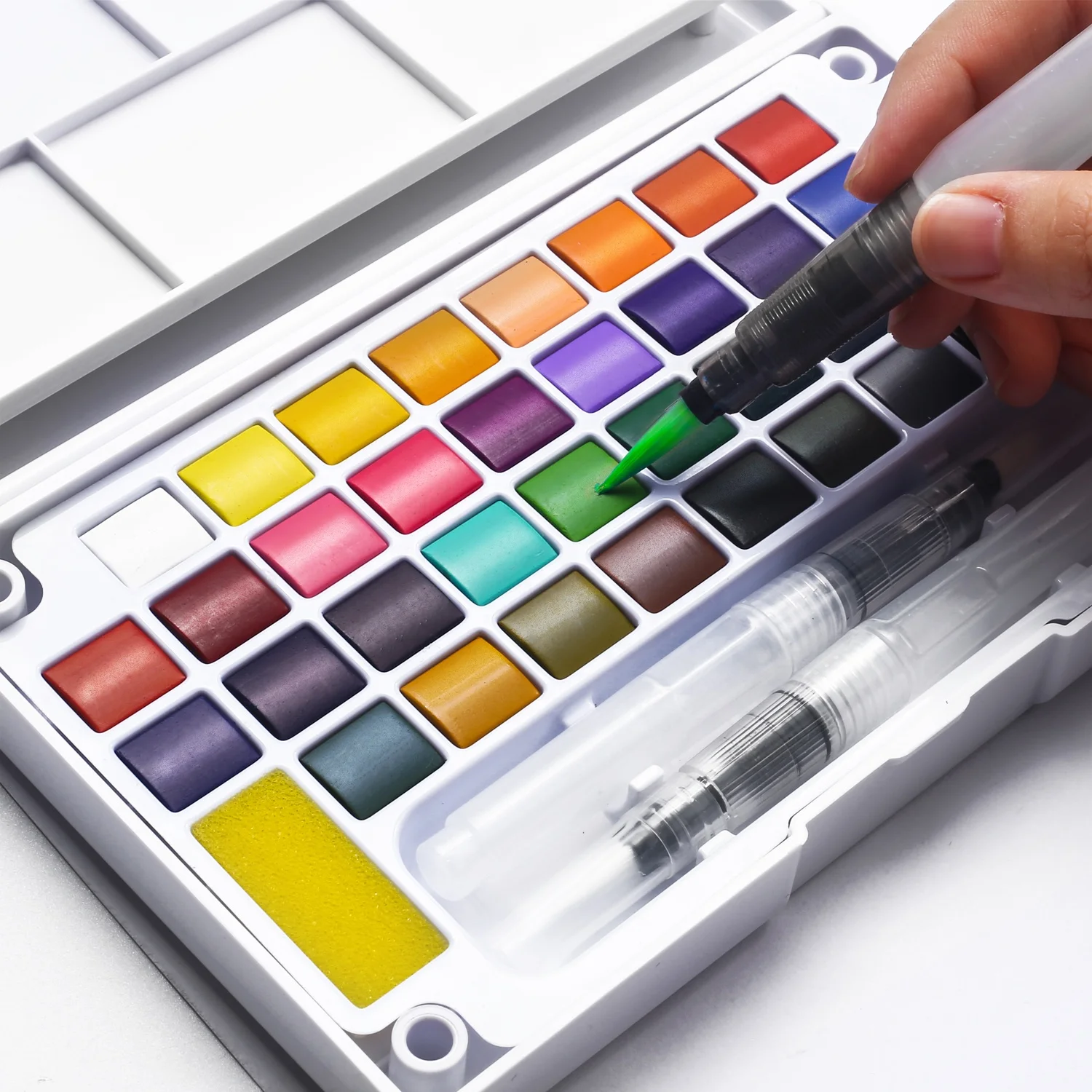 In Stock 12/18/24/36 Colors Professional Artist HalfPan Metallic Water Color Paint Cake Solid Watercolor Paint Set with Brush