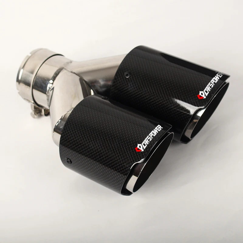 Auto New Straight cut Exhaust car tip Dual outlet Glossy Carbon Fiber Exhaust Muffler end exhaust pipe Y double pipe