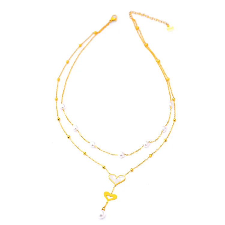 NJC New Arrivals Double Layer 18K Gold Plated Stainless Steel Stars And Moon Pendant Necklace