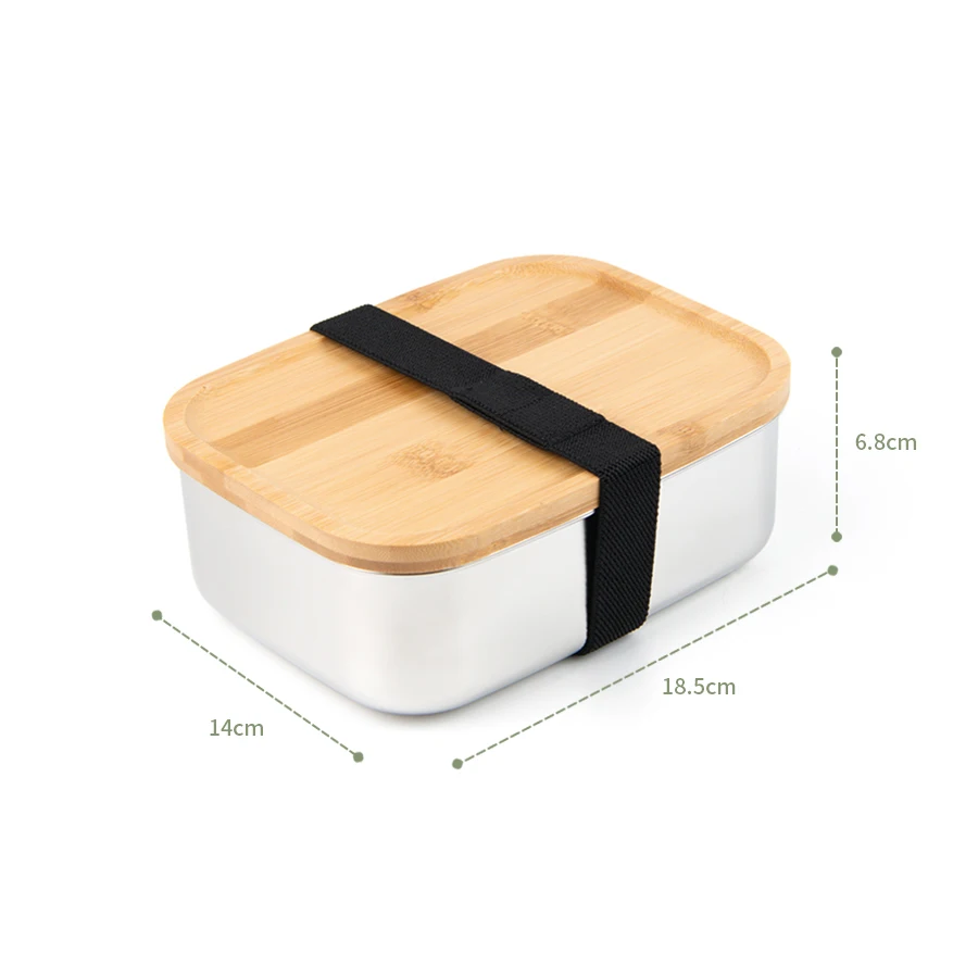 Wholesale Stainless Steel Lunch Box with Bamboo Lid Portable One Compartment Custom Logo Bento Box for School Office Picnic