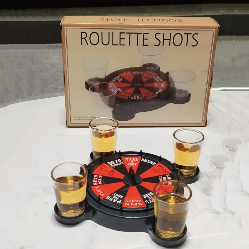 Unique Party Roulette Games Drinking Roulette Board Set With 4 Cup Shot Glasses For Bar Drinking