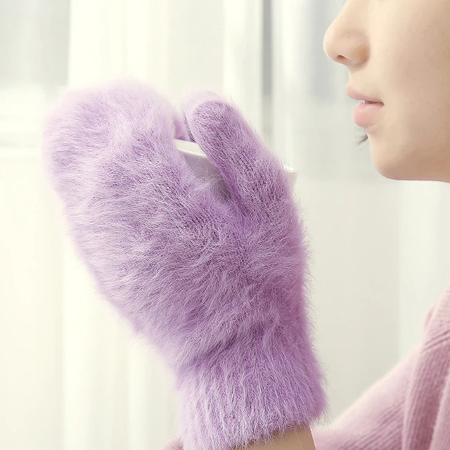 Cute Rabbit Wool Gloves Female Winter Mittens Factory Outlet Fur Gloves Fingerless Winter Gloves Women Girls Mittens 2024